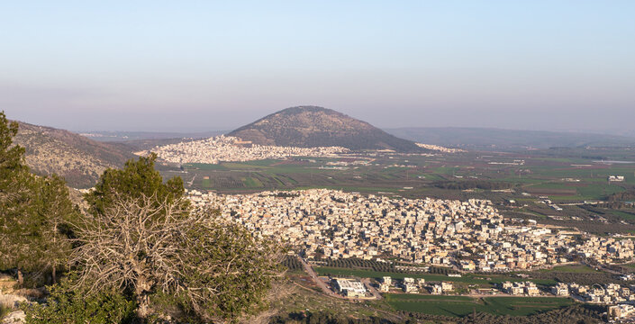 View  from the Mount Precipice, located in Nazareth, to Mount Tabor, northern Israel