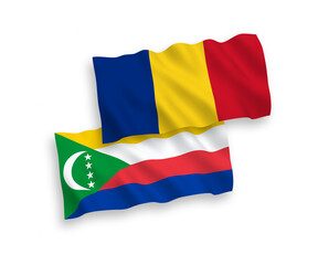 Flags of Romania and Union of the Comoros on a white background