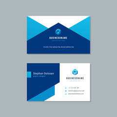 Business card design trendy blue colors template modern corporate branding style vector illustration. Two sides with abstract logo on clean background.