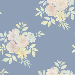 Seamless floral pattern. Ornament of delicate bouquets of flowers. Watercolor illustration of flowers for design, textiles, wallpapers. ready-made seamless background.