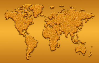 Conceptual illustration of world map made of wheat grain about the Ukraine invasion by Russia and wheat crisis