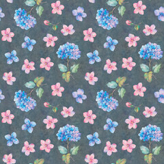 Seamless pattern of watercolor flowers. Watercolor illustration for design, ready-made seamless background with delicate flowers