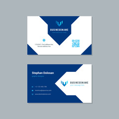 Business card design trendy blue colors template modern corporate branding style vector illustration. Two sides with abstract logo on clean background.