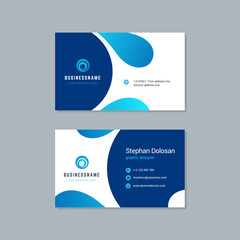 Business card design trendy blue colors template modern corporate branding style vector illustration. Two sides with abstract logo on clean background.