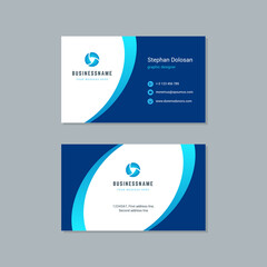 Business card design trendy blue colors template modern corporate branding style vector illustration. Two sides with abstract logo on clean background.