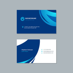 Business card design trendy blue colors template modern corporate branding style vector illustration. Two sides with abstract logo on clean background.