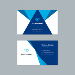 Obraz premium Business card design trendy blue colors template modern corporate branding style vector illustration. Two sides with abstract logo on clean background.