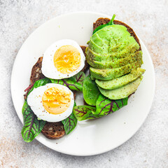 avocado sandwich egg bread breakfast open sandwich fresh meal fastfood diet snack on the table copy space food background