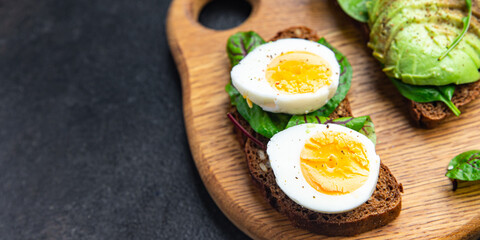 avocado sandwich egg bread breakfast open sandwich fresh meal fastfood diet snack on the table copy space food background