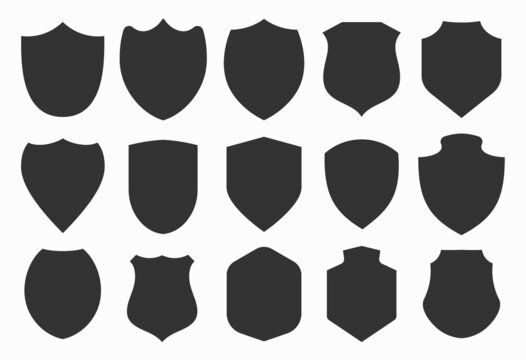 Big shields collection. Black silhouette shield shape, black label. Vintage or retro shields set.