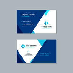 Business card design trendy blue colors template modern corporate branding style vector illustration. Two sides with abstract logo on clean background.