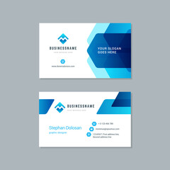 Business card design trendy blue colors template modern corporate branding style vector illustration. Two sides with abstract logo on clean background.