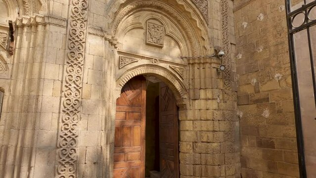 Scenic entrance of Al Azhar Mosque, Stone doorway details, Cairo