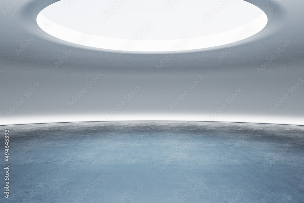 Poster Bright space ship interior with light from above and mock up place on floor in spotlight. Presentation concept. 3D Rendering.