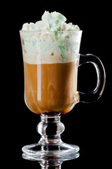 coffee and milk sweet cocktail isolated on black