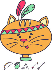 Little cat dressed as an Indian. Illustration for children. 
