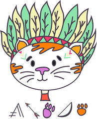 Little cat dressed as an Indian. Illustration for children. 
