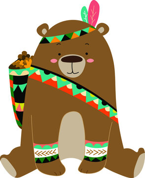 Cute bear sitting with a barrel vector illustration