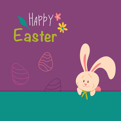 Happy Easter vector Illustration with bunnyю Easter rabbit design concept. Happy Easter banner with bunny and eggs. Vector Illustration.