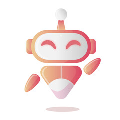 Cute pink waving robot character in cartoon style. Vector isolated illustration.