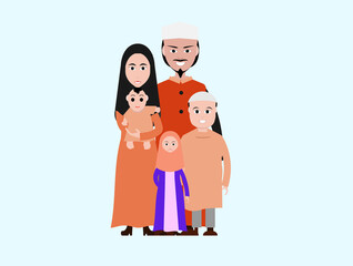 Muslim family cartoon image Islamic attire