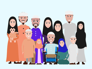 Muslim family cartoon image Islamic attire