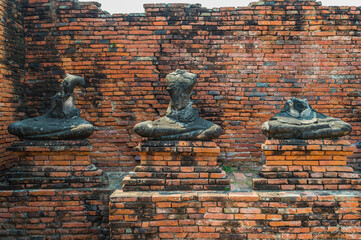 Broken ancient Buddha statue,Ancient buddha broken at wat chaiwattanaram ayuthaya thailand