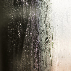 Rivulets and rain. Shot of drops of water on a smooth surface.