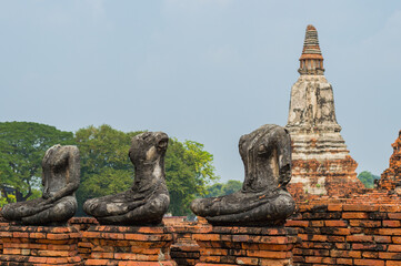 Broken ancient Buddha statue,Ancient buddha broken at wat chaiwattanaram ayuthaya thailand