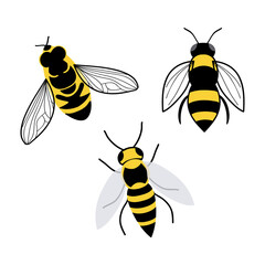 Bees vector illustration set, isolated illustration icons