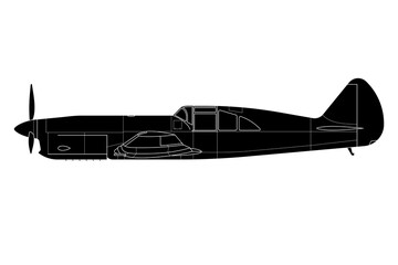 Vista lateral de avión de combate de hélice
