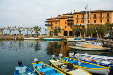Fototapeta na wymiar The Torri del Benaco waterfront at Lake Garda, in Verona Province, Veneto, north east Italy 