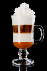 coffee and milk sweet cocktail isolated on black