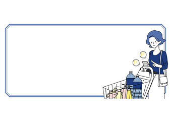買い物しながら電子マネーで支払いする女性のフレーム