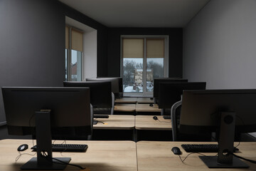 Many modern computers in open space office
