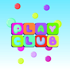 Children style font. Kids club cartoon logo vector funny lettering on bright background. Colorful abstract kids vector design. Colored sticker, for children's clothes, t-shirt, backpack, cap. 