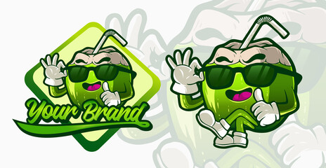 Obraz premium mascot cool coconut drink cartoon character