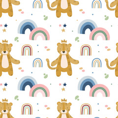 Cartoon cute animals baby pattern with Tiger