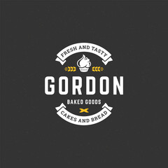 Bakery badge or label retro vector illustration. Cupcake silhouette for bakehouse.