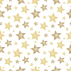 Star watercolor seamless pattern on white background. 