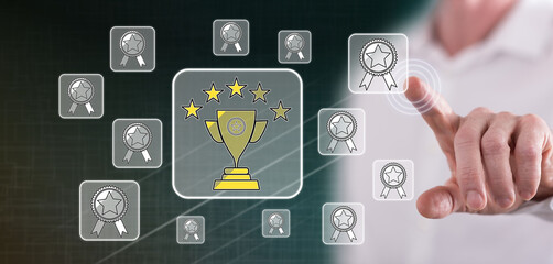 Man touching a quality concept