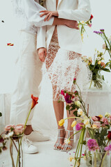 Bride and groom with flowers