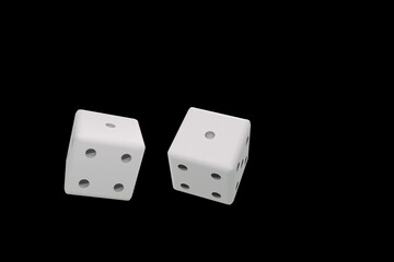 3d rendering two white dice on black background