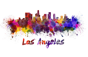 Los Angeles skyline in watercolor