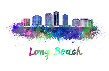 Long Beach V2 skyline in watercolor