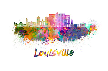 Louisville V2 skyline in watercolor - obrazy, fototapety, plakaty