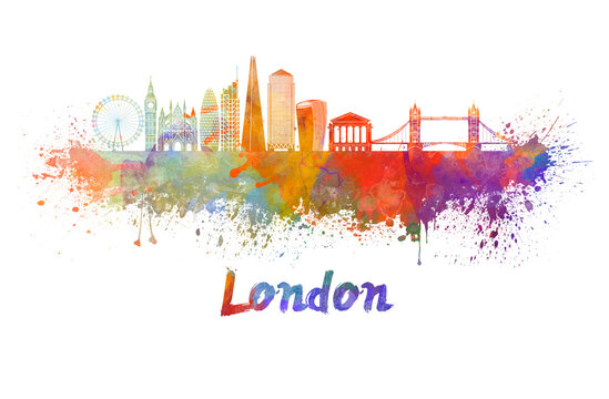 London V2 skyline in watercolor