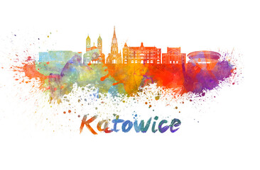 Katowice skyline in watercolor