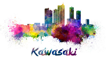 Kawasaki skyline in watercolor