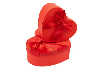 Red box in shape of heart. Gift box for Valentine's Day. Isolated on white background.